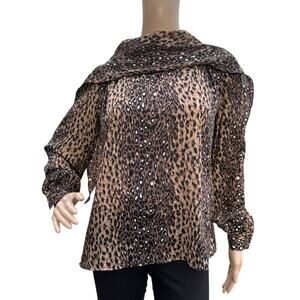 Vintage Jean For Joseph Le Bon Brown Black Animal Print Puff Sleeve Blouse 12
